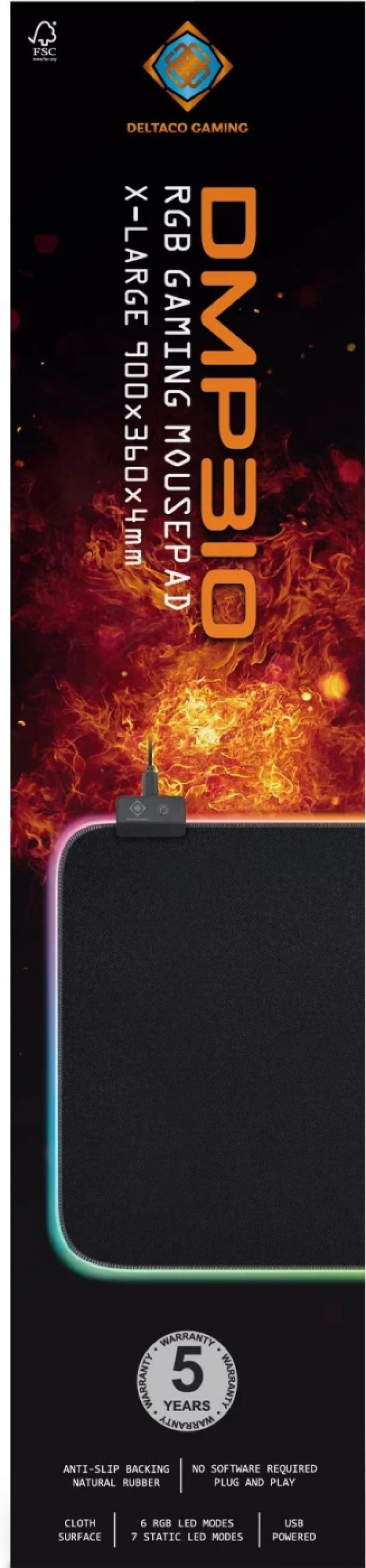 DELTACO GAMING musmatta med RBG-belysning, 90x36x0,4cm, svart DELTACO GAMING musmatta med RBG-belysning, 90x36x0,4cm, svart
