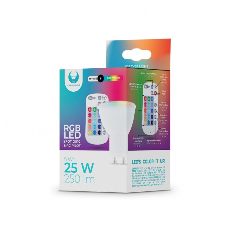 Forever Light Fjärrstyrd LED-lampa RGB+Vit, GU10 5W