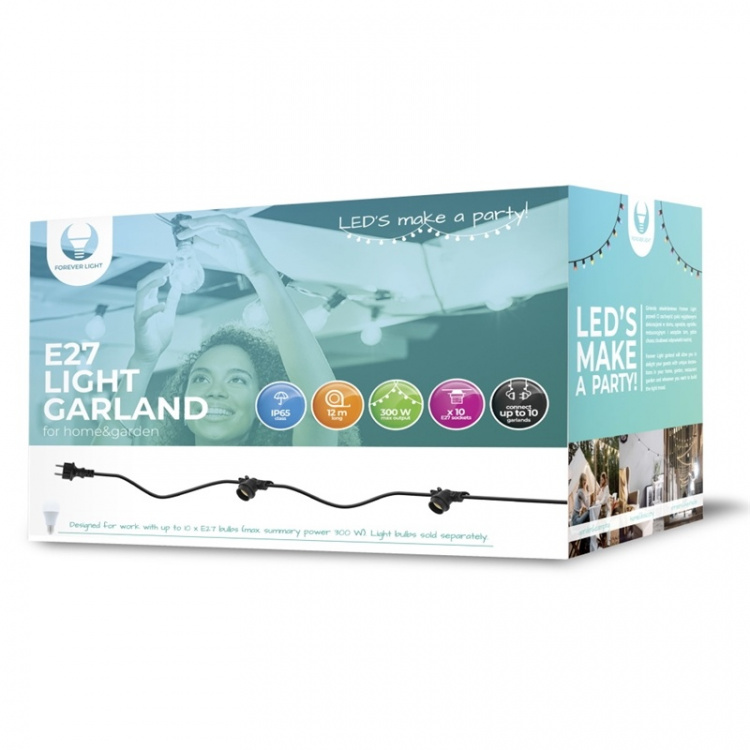 Forever Light Ljusslinga med plats för 10 lampor, 12m E27 IP65 Forever Light Ljusslinga med plats för 10 lampor, 12m E27 IP65
