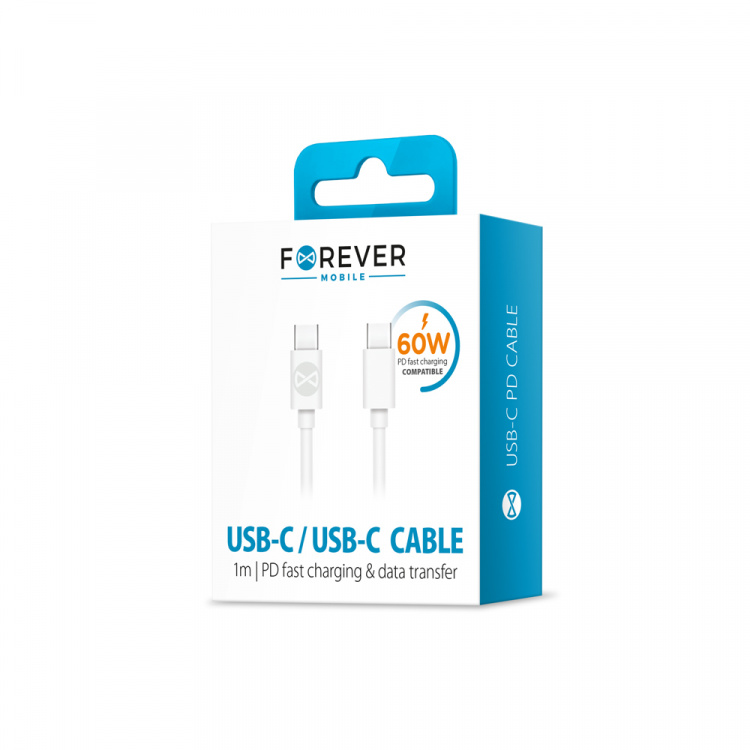 Forever kabel USB-C - USB-C 1,0 m 3A, Vit