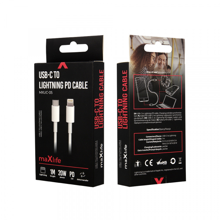 Maxlife MXUC-05 Power Direct USB-C till Lightningkabel 1,0 m 20W, Vit