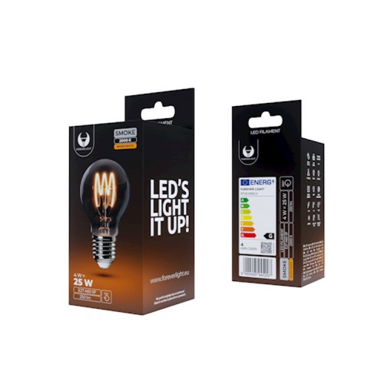 Forever Light LED-lampa med filament E27 A60 4W 230V 2000K 250lm SF, Sotat glas