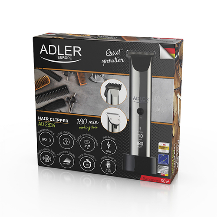 Adler AD 2834 Hårtrimmer LCD som visar batteri, hastighet & underhåll
