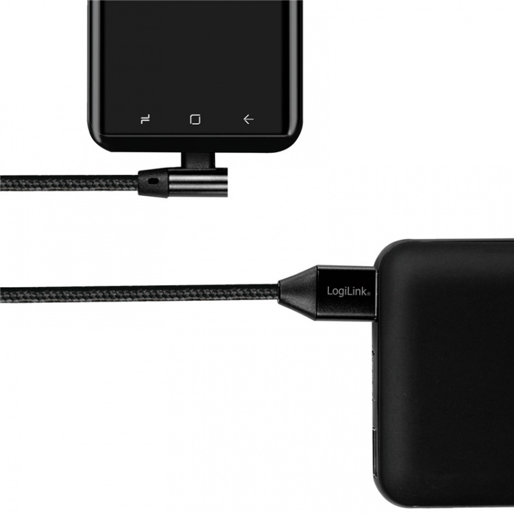 LogiLink USB-A till USB-C Kabel Vinklad Flätad 15W 0,3m Svart