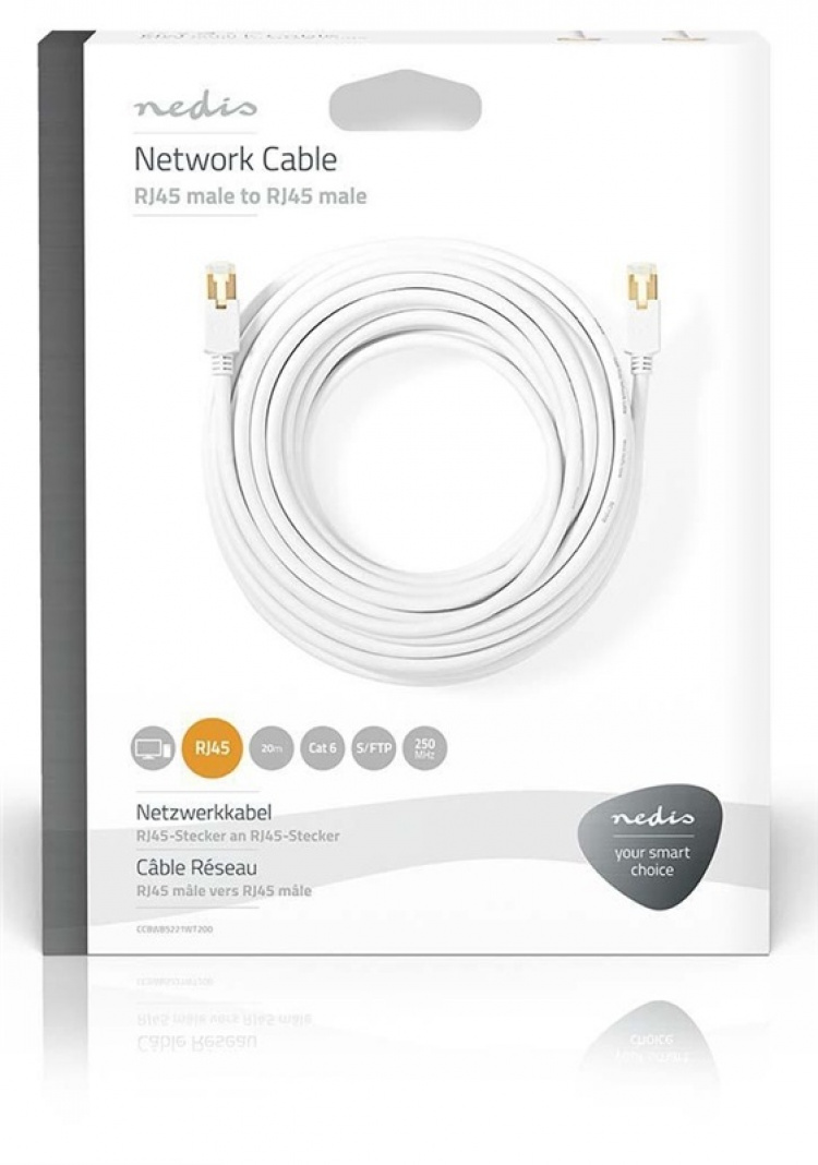 Nedis CAT6 Nätverkskabel | RJ45 hane | RJ45 hane | S/FTP | 20.0 m | Rund | LSZH / PVC | Vit | Kartong med fönster Nedis CAT6 Nätverkskabel | RJ45 hane | RJ45 hane | S/FTP | 20.0 m | Rund | LSZH / PVC | Vit | Kartong med fönster