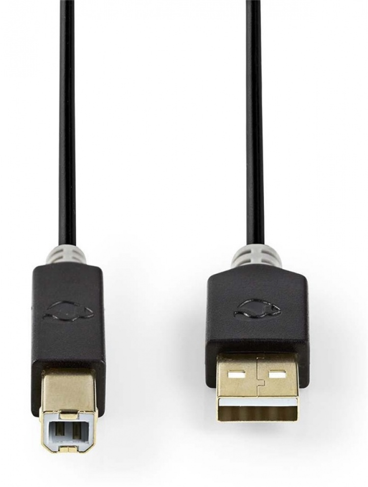 Nedis USB-kabel | USB 2.0 | USB-A Hane | USB-B Hane | 480 Mbps | Guldplaterad | 2.00 m | Rund | PVC | Antracit | Låda