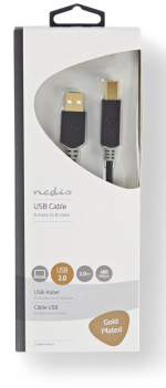 Nedis USB-kabel | USB 2.0 | USB-A Hane | USB-B Hane | 480 Mbps | Guldplaterad | 2.00 m | Rund | PVC | Antracit | Låda