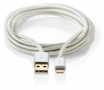 Nedis Lightning Kabel | USB 2.0 | Apple Lightning, 8-stifts | USB-A Hane | 480 Mbps | Guldplaterad | 3.00 m | Rund | Flätad / Nylon | Aluminium | Kartong med täckt fönster