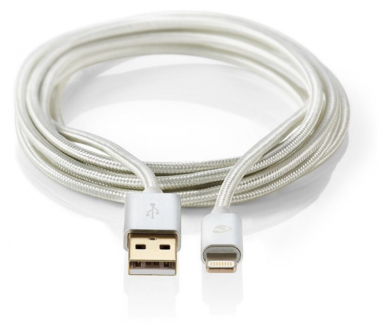 Nedis Lightning Kabel | USB 2.0 | Apple Lightning, 8-stifts | USB-A Hane | 480 Mbps | Guldplaterad | 3.00 m | Rund | Flätad / Nylon | Aluminium | Kartong med täckt fönster