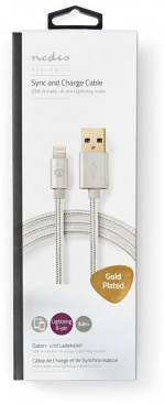 Nedis Lightning Kabel | USB 2.0 | Apple Lightning, 8-stifts | USB-A Hane | 480 Mbps | Guldplaterad | 3.00 m | Rund | Flätad / Nylon | Aluminium | Kartong med täckt fönster