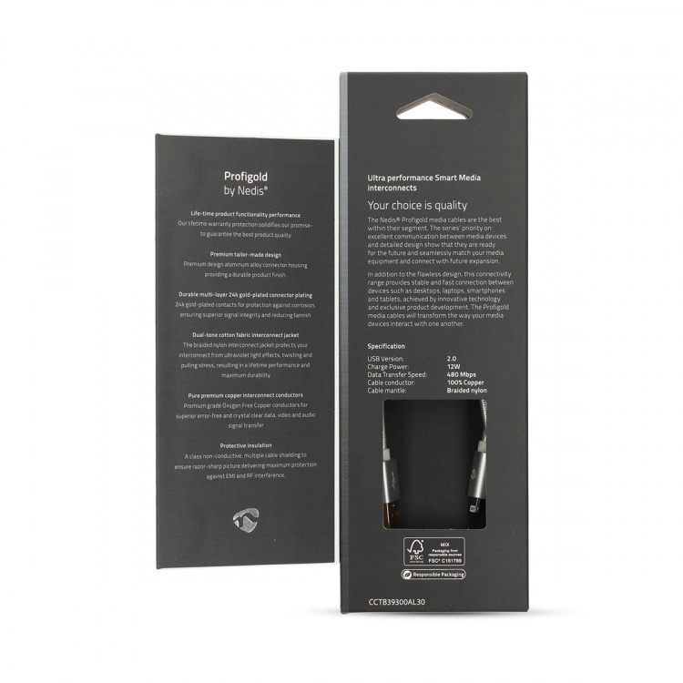 Nedis Lightning Kabel | USB 2.0 | Apple Lightning, 8-stifts | USB-A Hane | 480 Mbps | Guldplaterad | 3.00 m | Rund | Flätad / Nylon | Aluminium | Kartong med täckt fönster