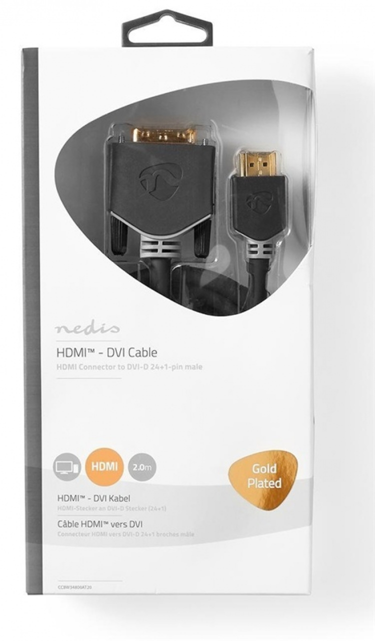 Nedis HDMI™ kabel | HDMI™ Kontakt | DVI-D 24+1-Pin Hane | 1080p | Guldplaterad | 2.00 m | Rak | PVC | Antracit | Window Box med Euro Lock Nedis HDMI™ kabel | HDMI™ Kontakt | DVI-D 24+1-Pin Hane | 1080p | Guldplaterad | 2.00 m | Rak | PVC | Antracit | Window Box med Euro Lock