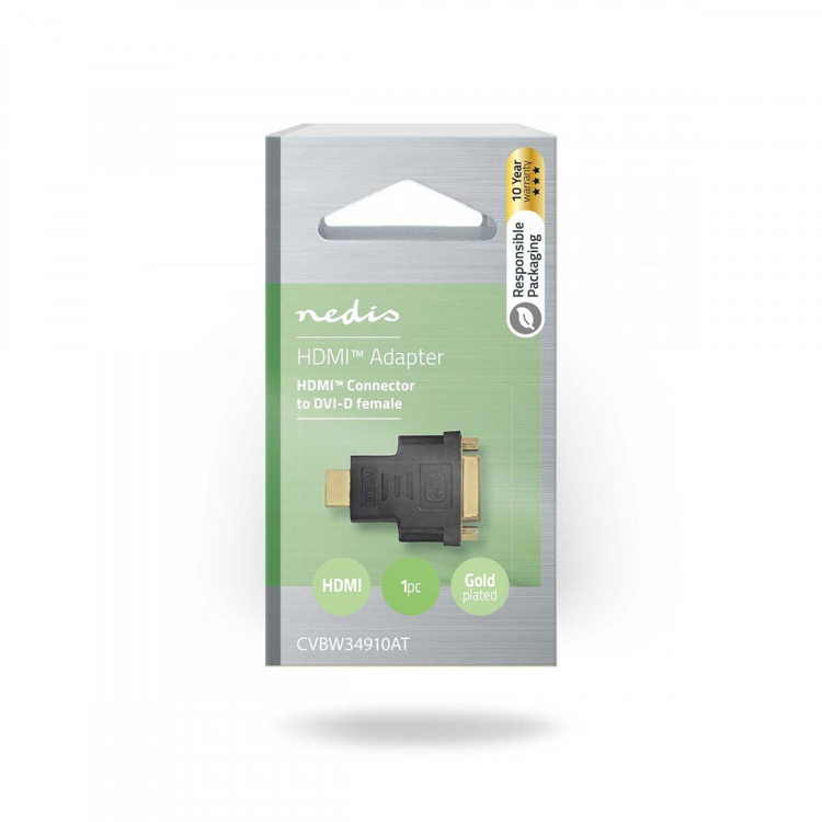 Nedis HDMI™ Adapter | HDMI™ Kontakt | DVI-D 24+1-Pin Hona | Guldplaterad | Rak | ABS | Antracit | 1 st. | Låda