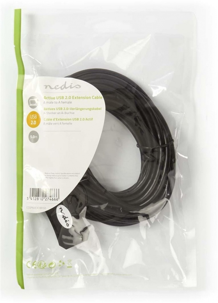 Aktiv förlängningskabel USB 2.0 Svart, 5m