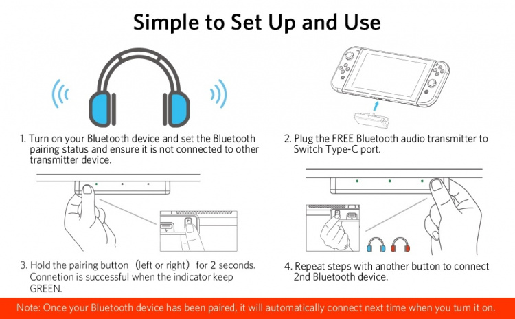 Invery Bluetooth Ljudsändare till Nintendo Switch Invery Bluetooth Ljudsändare till Nintendo Switch