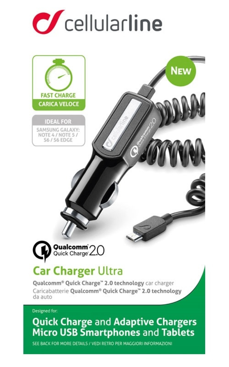 Cellularline Quick Charge Billaddare 12V-24 2 A för Micro USB