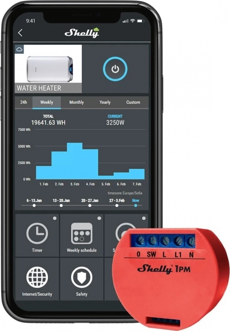 Shelly 1PM fjärrströmbrytare med energimätning och WiFi
