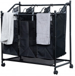 Herzberg Rullande tvättkorg med olika fack, Svart