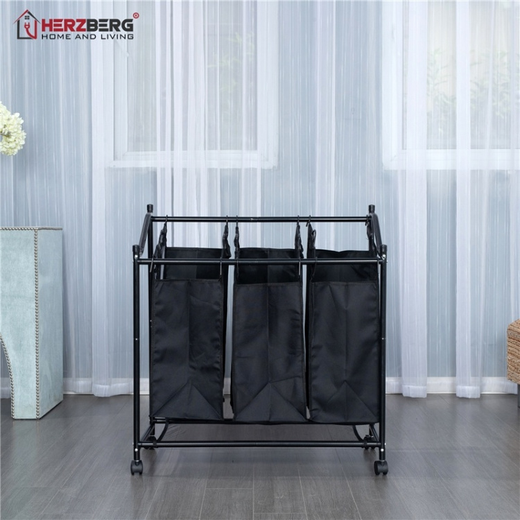 Herzberg Rullande tvättkorg med olika fack, Svart