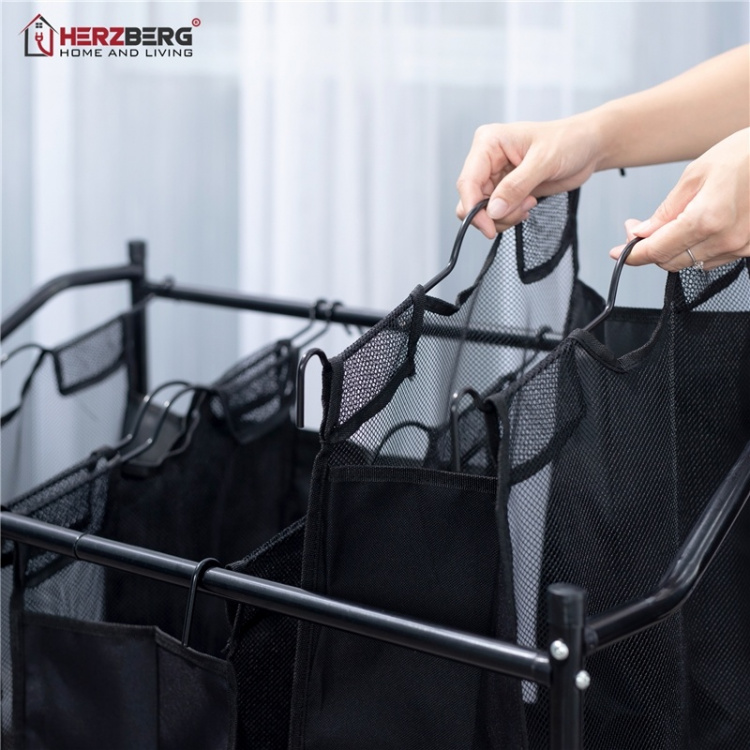 Herzberg Rullande tvättkorg med olika fack, Svart