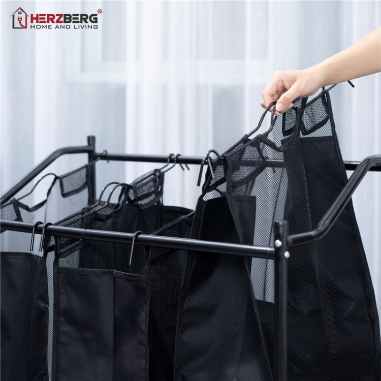 Herzberg Rullande tvättkorg med olika fack, Svart