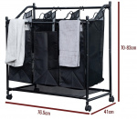 Herzberg Rullande tvättkorg med olika fack, Svart