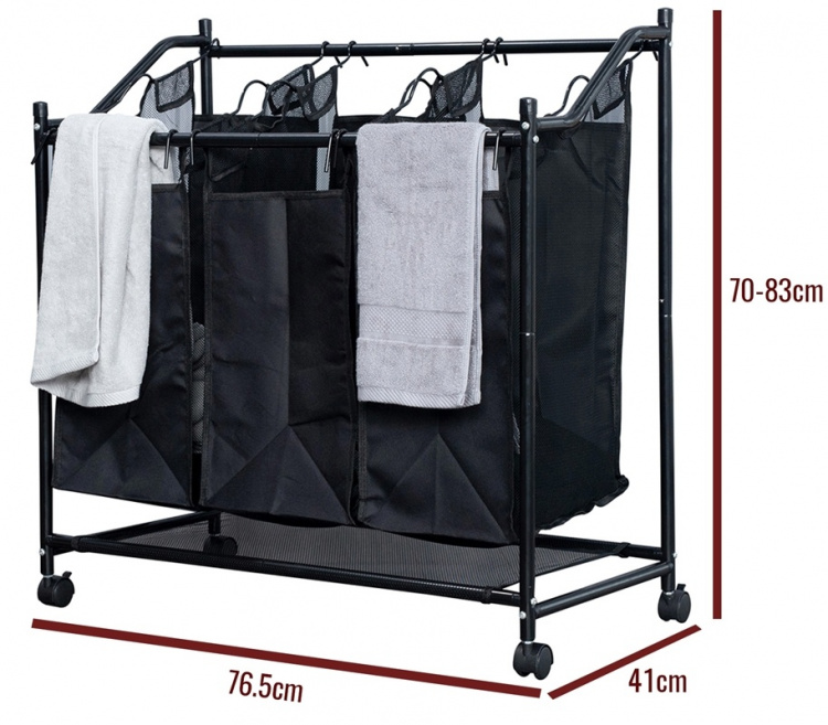 Herzberg Rullande tvättkorg med olika fack, Svart