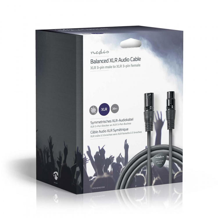 Nedis Balanserad ljudkabel | XLR 3-stifts hane | XLR 3-stifts hona | Nickelplaterad | 20.0 m | Rund | PVC | Mörkgrå | Presentbox