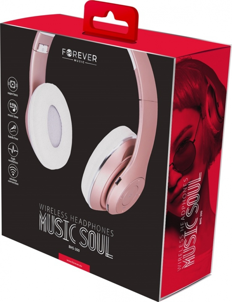 Forever Music Soul BHS-300, trådlösa hörlurar, rosa,