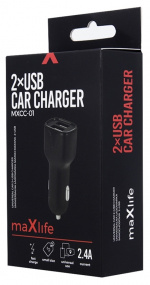 Billaddare Maxlife MXCC-01 2xUSB Fast Charge (2.4A), Svart