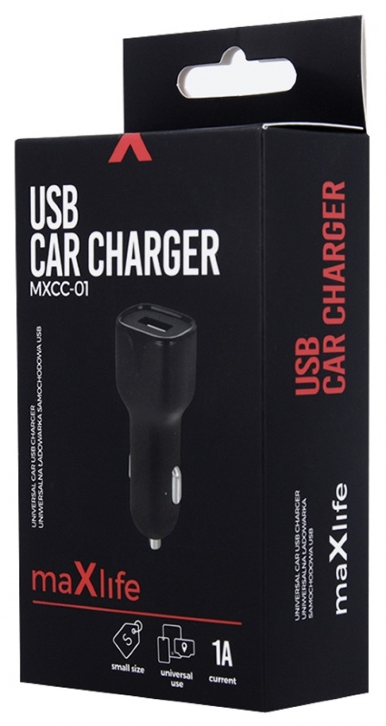Maxlife Billaddare MXCC-01 USB (1A), Svart