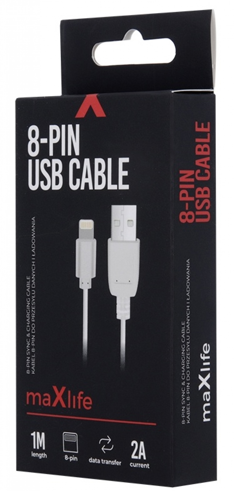 Maxlife Laddkabel Lightning för snabbladdning (2A), 1m