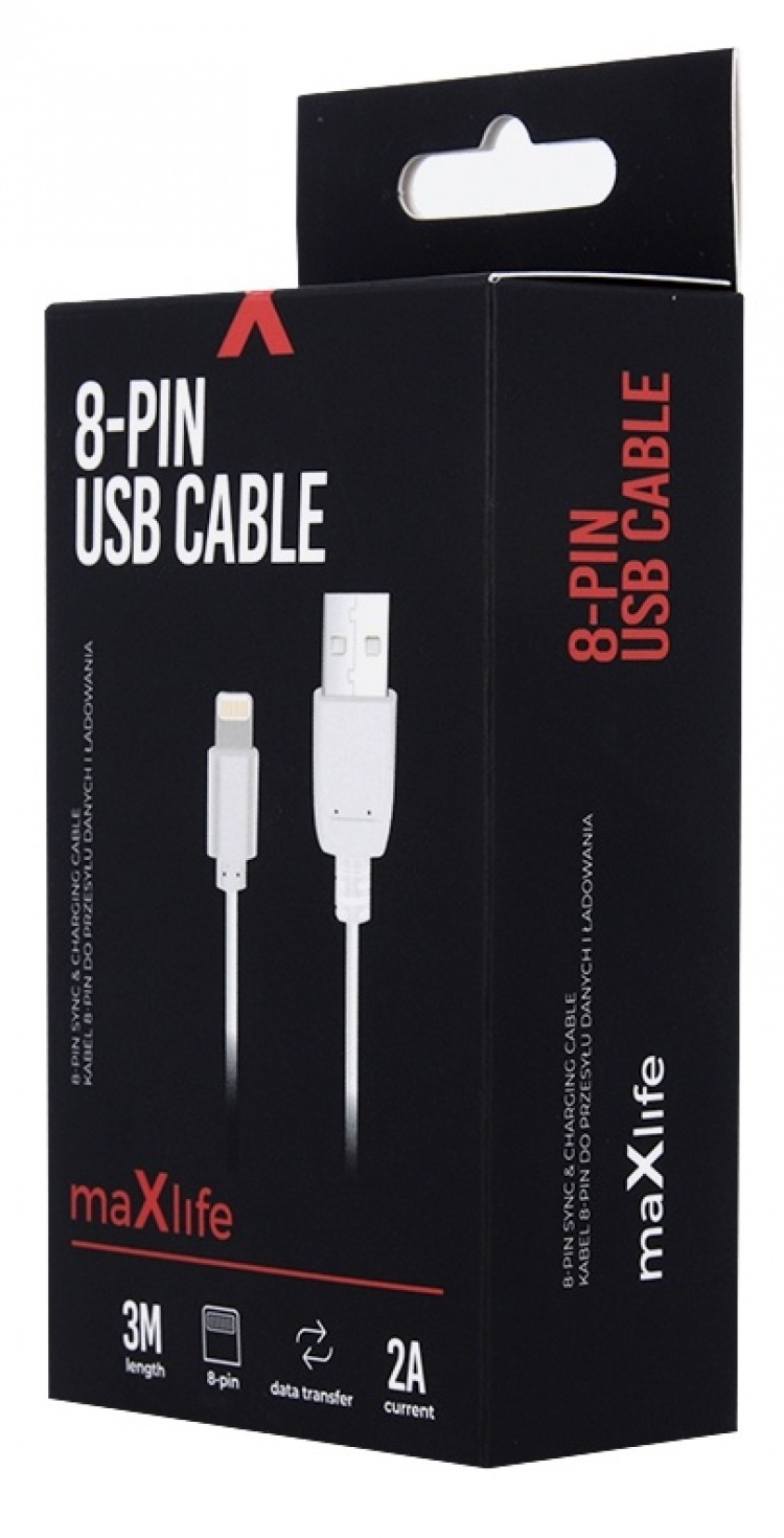 Maxlife Laddkabel Lightning för snabbladdning (2A), 3m