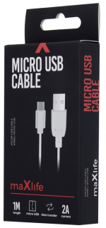 Maxlife microUSB laddkabel för snabbladdning, 2A, 1m, vit