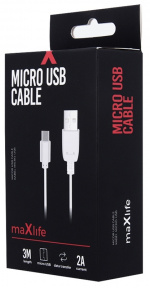 Maxlife microUSB laddkabel för snabbladdning (2A) 3m, Vit Maxlife microUSB laddkabel för snabbladdning (2A) 3m, Vit