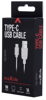 Maxlife USB-C laddkabel (1A), 1m, vit