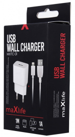 Maxlife Väggladdare MXTC-01 USB (1A) + Lightning-kabel, vit