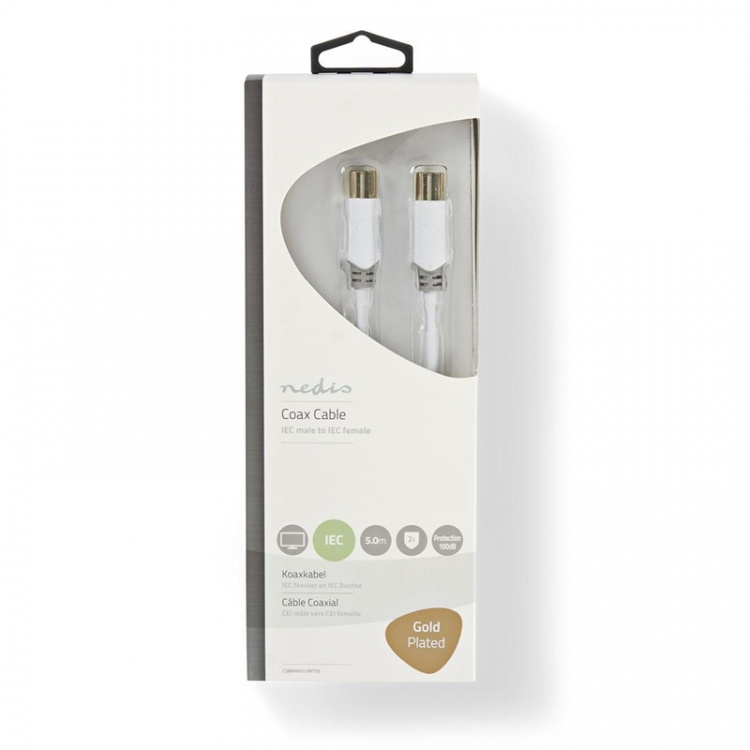 Nedis Koaxialkabel | IEC (Koax) Hane | IEC (Koax) Hona | Nickelplaterad | 90 dB | 75 Ohm | Dubbelskärmad | 10.0 m | Rund | PVC | Vit | Kuvert