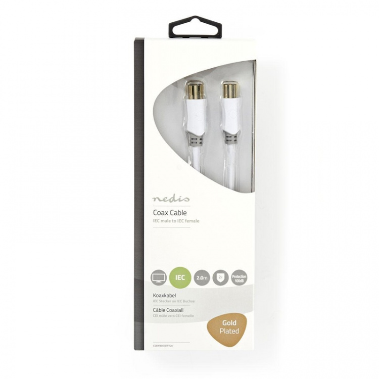 Nedis Koaxialkabel | IEC (Koax) Hane | IEC (Koax) Hona | Guldplaterad | 100 dB | 75 Ohm | Dubbelskärmad | 2.00 m | Rund | PVC | Vit | Låda Nedis Koaxialkabel | IEC (Koax) Hane | IEC (Koax) Hona | Guldplaterad | 100 dB | 75 Ohm | Dubbelskärmad | 2.00 m | Rund | PVC | Vit | Låda