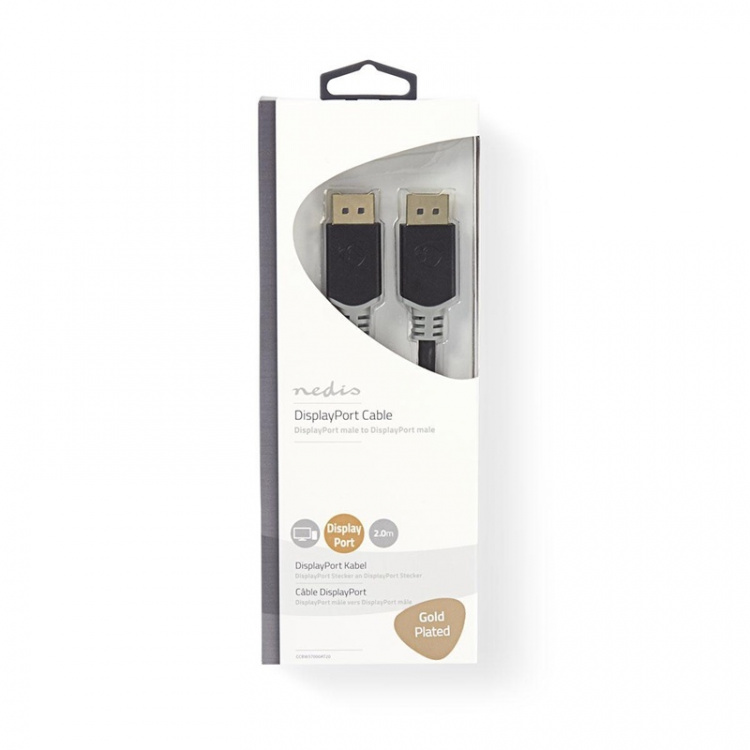 Nedis Displayport-kabel | DisplayPort Hane | DisplayPort Hane | 4K@60Hz | Guldplaterad | 2.00 m | Rund | PVC | Antracit | Låda