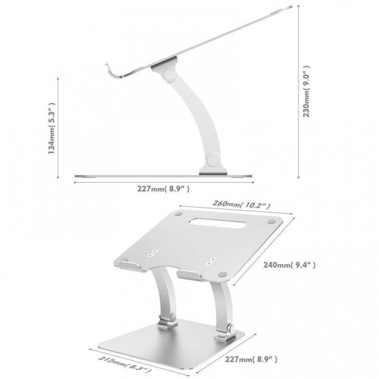 Desire2 Laptopställ Dual Pivot Riser Justerbar Aluminium Silver