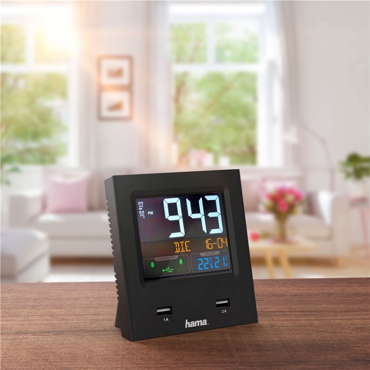 Hama Väckarklocka Dual-USB USB-laddning Svart