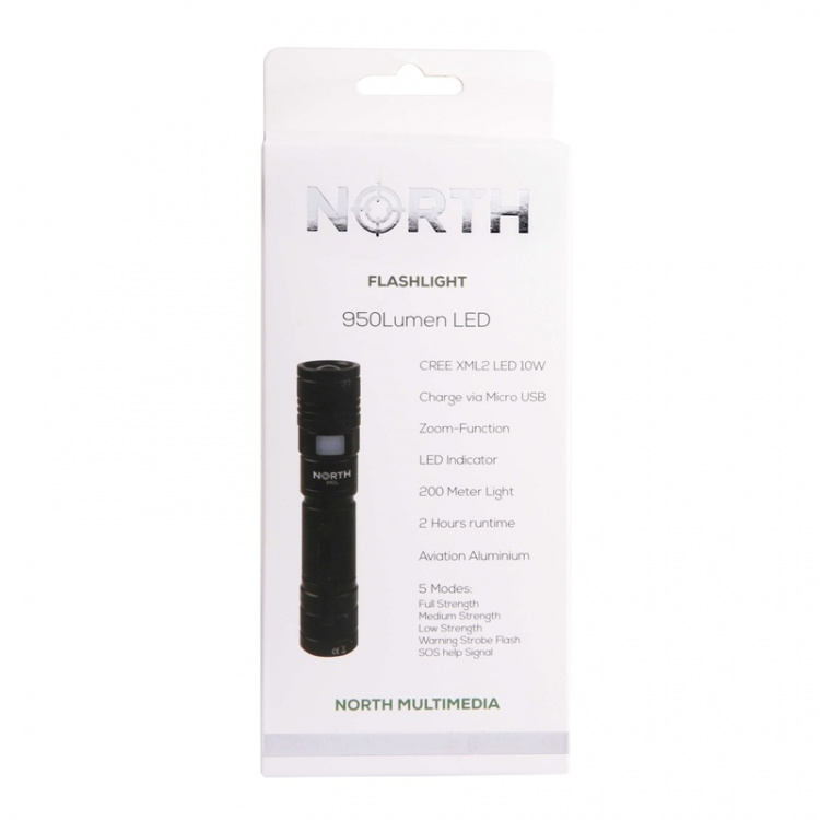 North Ficklampa 950Lumen Zoom Svart Aviation Aluminium 10W Cree-Led (XML2)