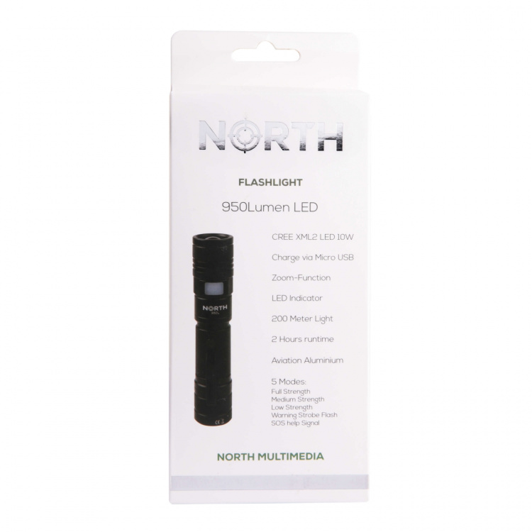 North Ficklampa 950Lumen Zoom Svart Aviation Aluminium 10W Cree-Led (XML2)