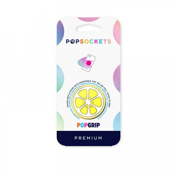 PopSockets Enamel Lemon Slice Yellow Avtagbart Grip med Ställfunktion Premium