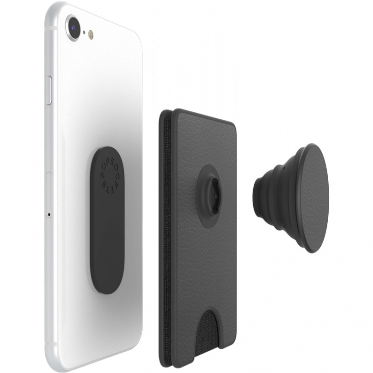 Popsockets Wallet Pebbled Vegan Leather Black Avtagbar Mobil Plånbok Popwallet+