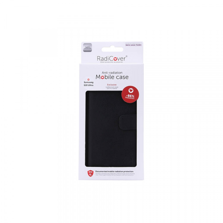 Radicover Strålningsskydd Plånboksväska PU Samsung S20 Ultra Flipcover Svart 3-Led RFID Radicover Strålningsskydd Plånboksväska PU Samsung S20 Ultra Flipcover Svart 3-Led RFID