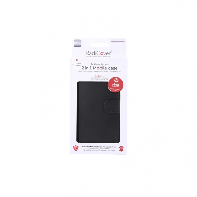 Radicover Strålningsskydd Plånboksväska Skinn Samsung S10+ 2in1 Magnetskal Svart