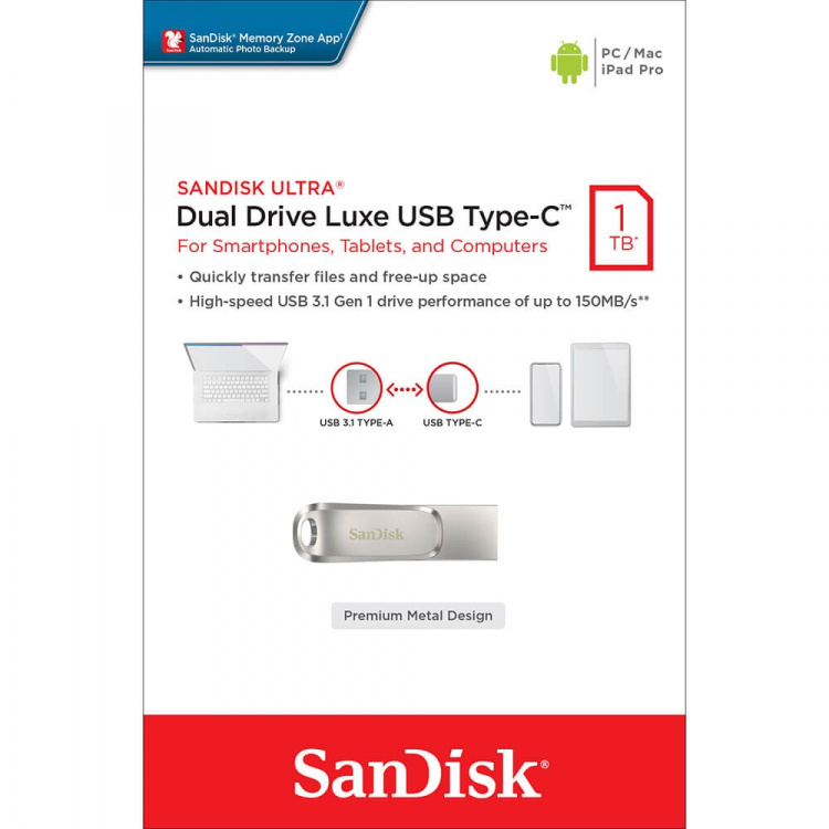 SanDisk USB Dual Drive Luxe 1TB 150MB/s USB-C & USB 3.1