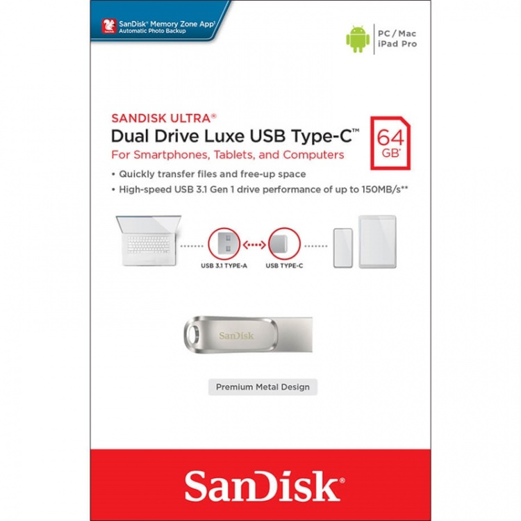 Sandisk Usb-Minne Ultra Dual Drive Luxe Type C 64Gb 150Mb/S Usb 3.1 Gen1 Sandisk Usb-Minne Ultra Dual Drive Luxe Type C 64Gb 150Mb/S Usb 3.1 Gen1
